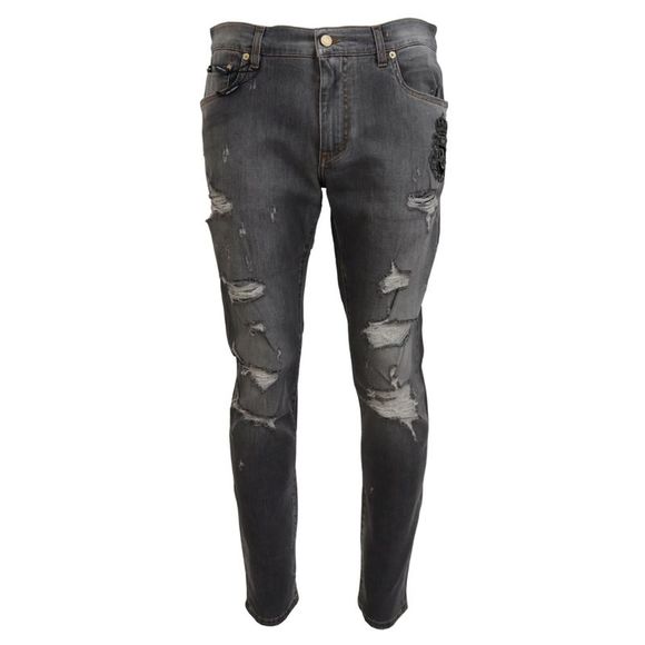 Dolce & Gabbana Blue Tattered Slim Fit Men Cotton Denim Jeans
